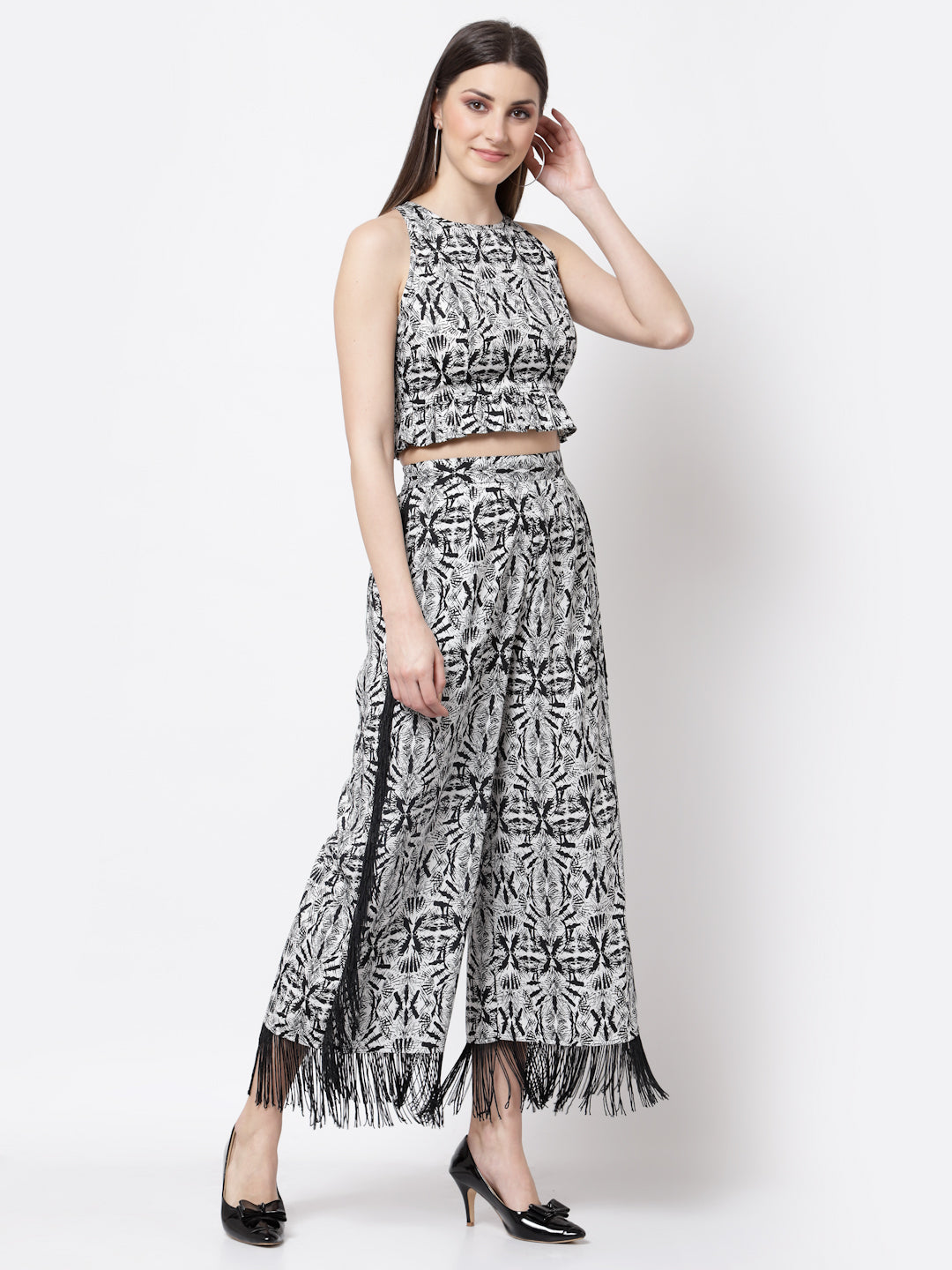 Blanc9 Fringed and Printed Co-ord Set-B9ST53