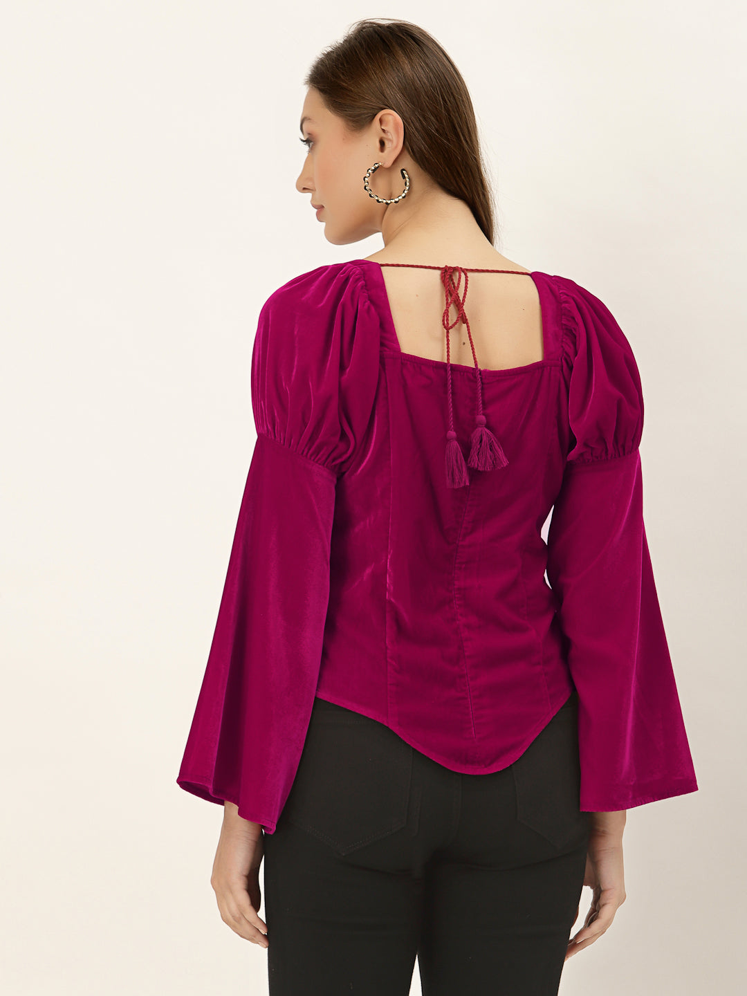 Blanc9 Fuchsia Belle Sleeve Velvet Top-B9TP100B