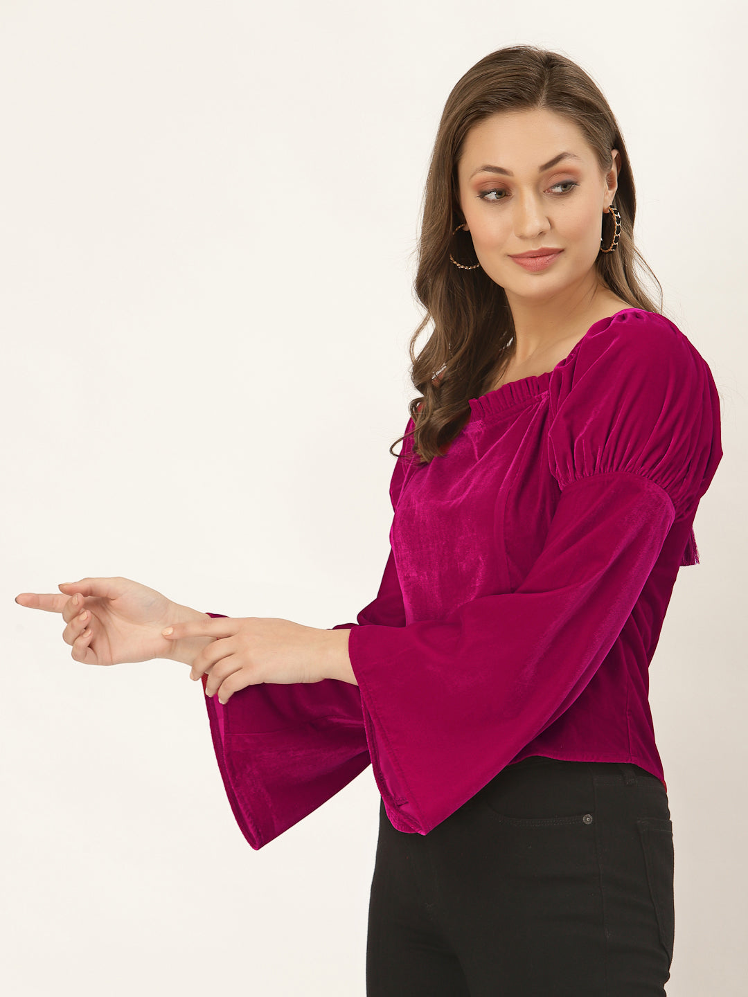 Blanc9 Fuchsia Belle Sleeve Velvet Top-B9TP100B