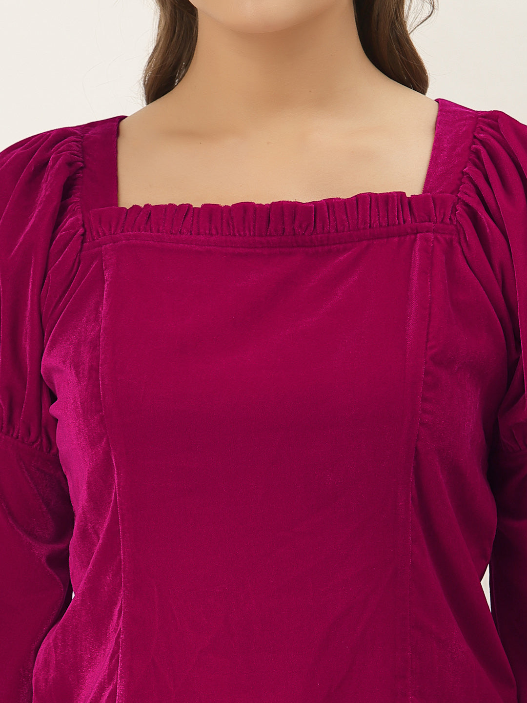 Blanc9 Fuchsia Belle Sleeve Velvet Top-B9TP100B