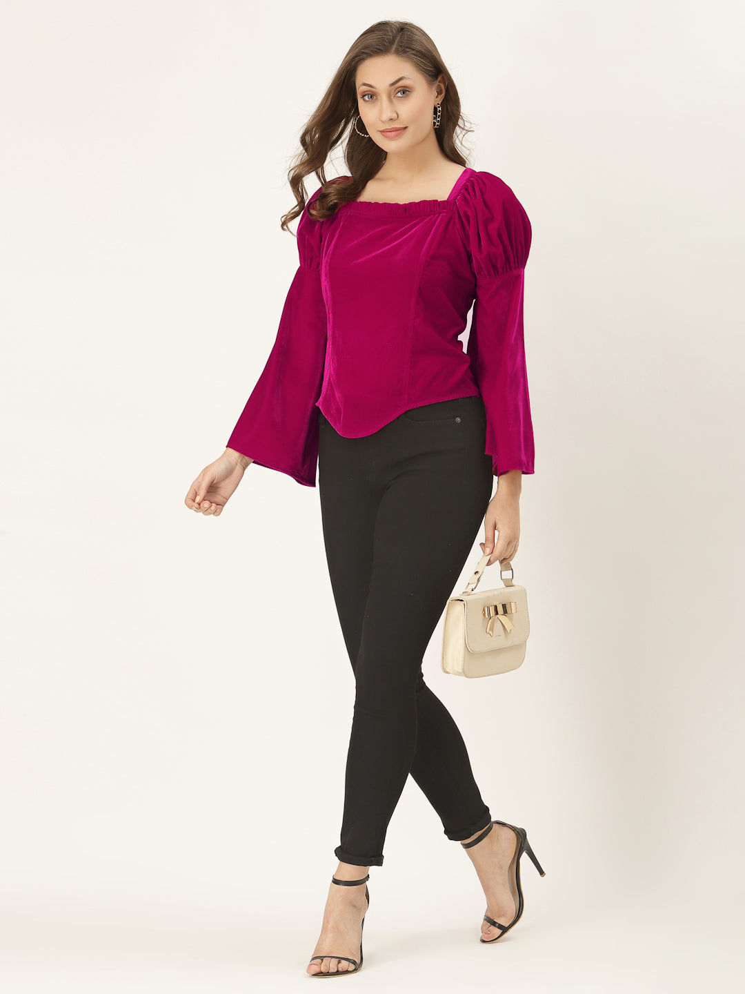 Blanc9 Fuchsia Belle Sleeve Velvet Top-B9TP100B