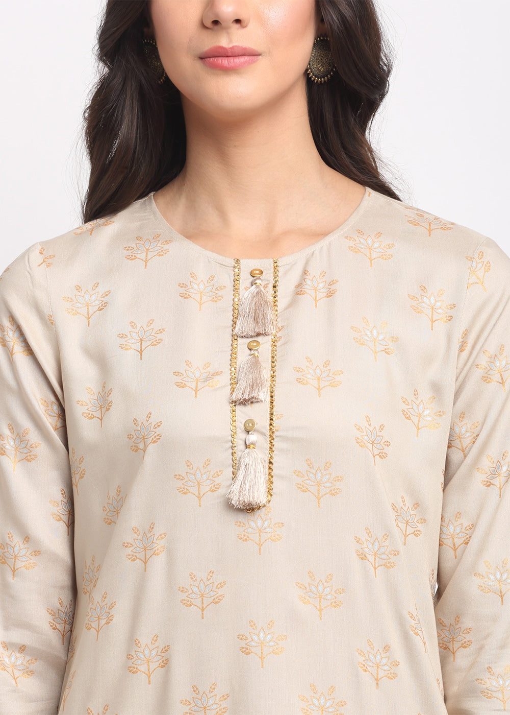 Blanc9 Geo-Floral Tassel Kurti-B9FV10B