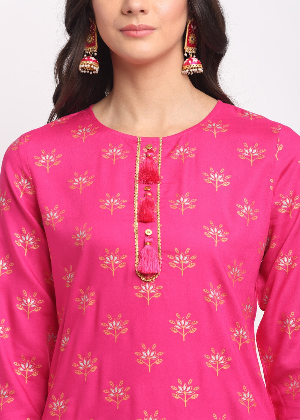 Blanc9 Geo-Floral Tassel Kurti-B9FV10P
