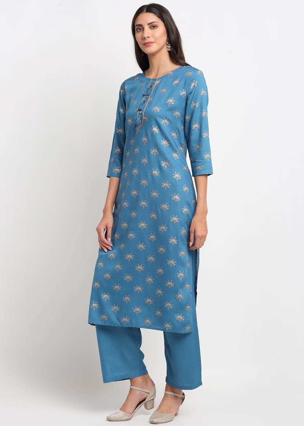 Blanc9 Geo-Floral Tassel Kurti-B9FV10T
