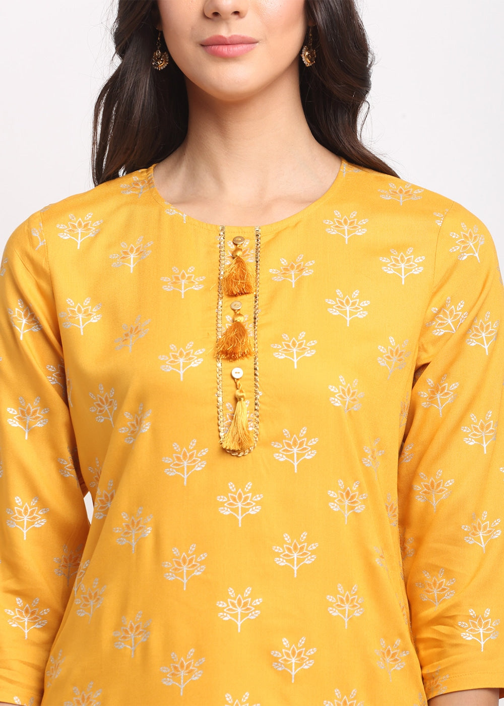 Blanc9 Geo-Floral Tassel Kurti-B9FV10Y