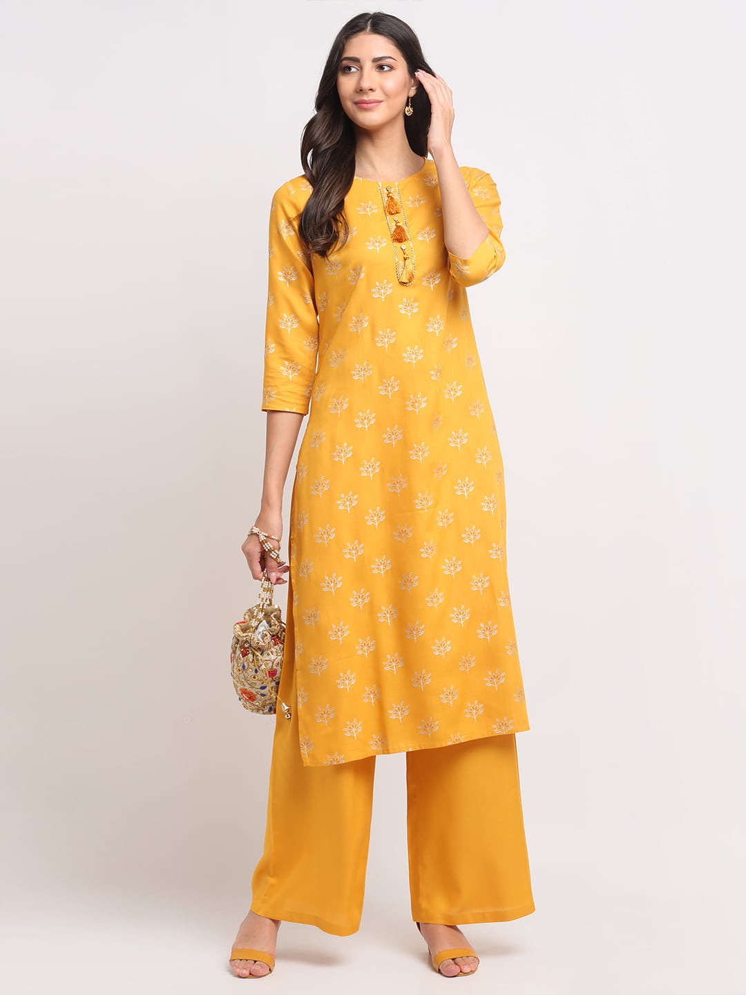 Blanc9 Geo-Floral Tassel Kurti-B9FV10Y