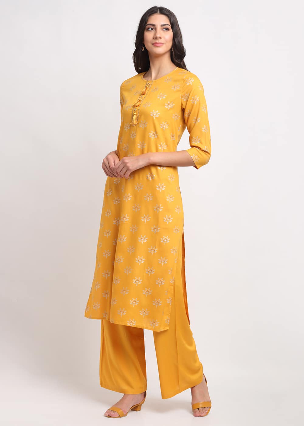 Blanc9 Geo-Floral Tassel Kurti-B9FV10Y