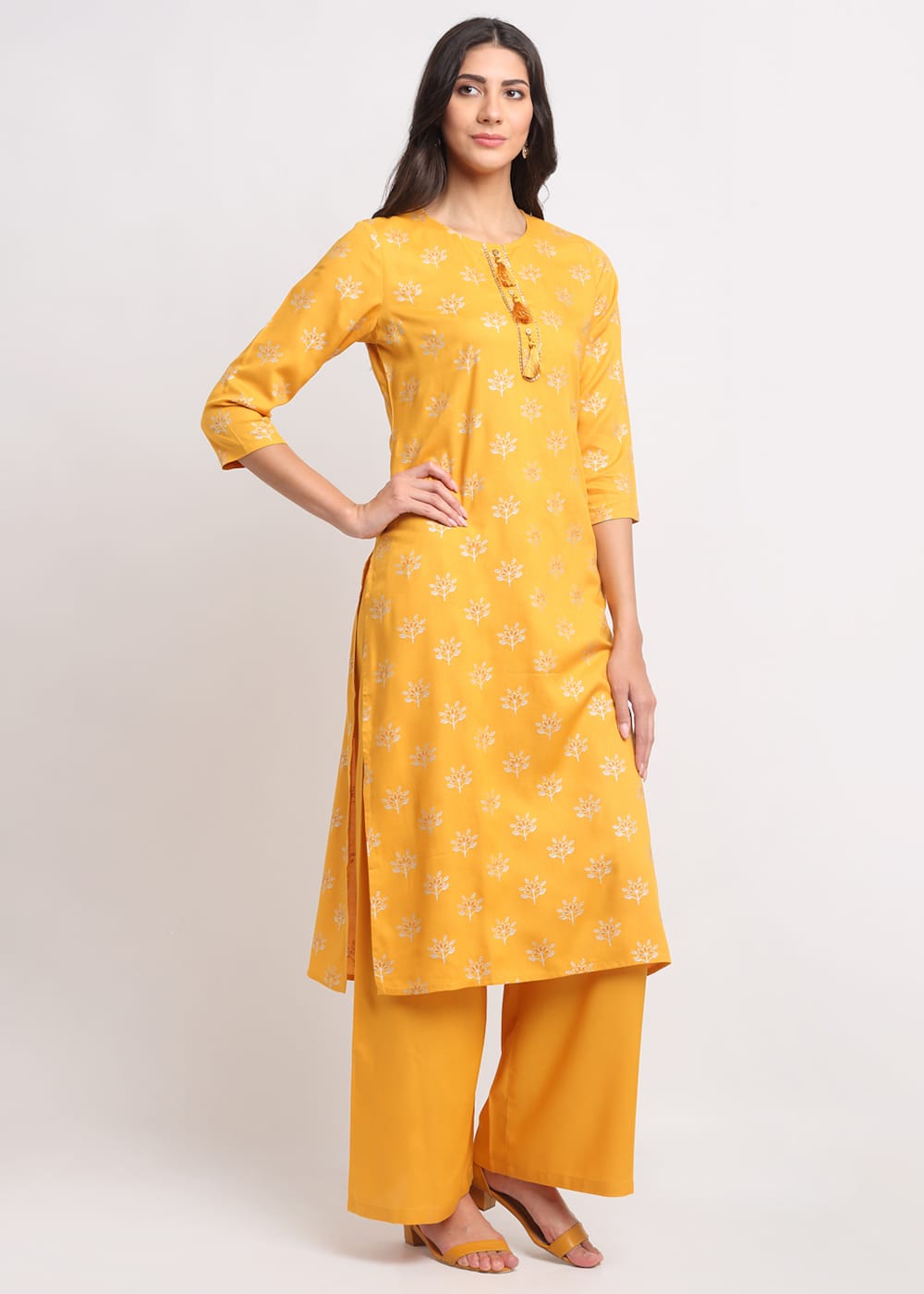 Blanc9 Geo-Floral Tassel Kurti-B9FV10Y