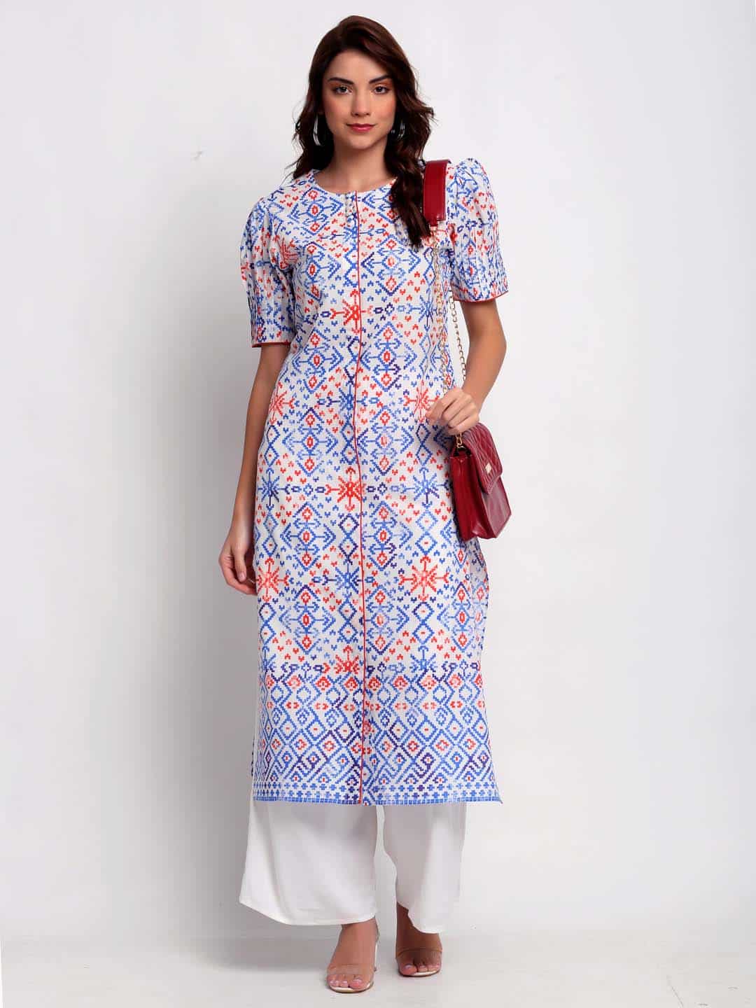 Blanc9 Geometric-Border Printed Kurti-B9EW38