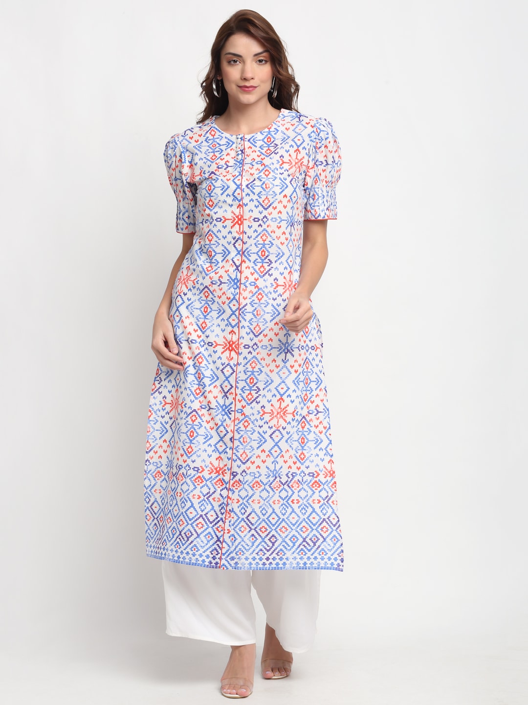 Blanc9 Geometric-Border Printed Kurti-B9EW38