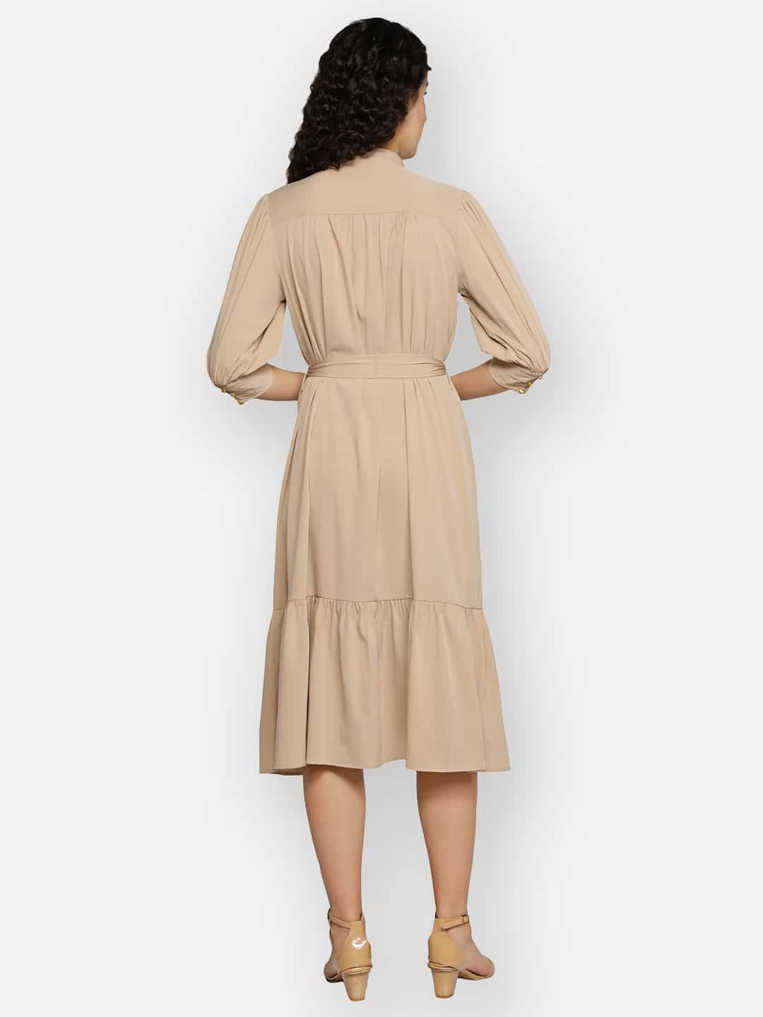 Blanc9 Gold Button Beige Dress