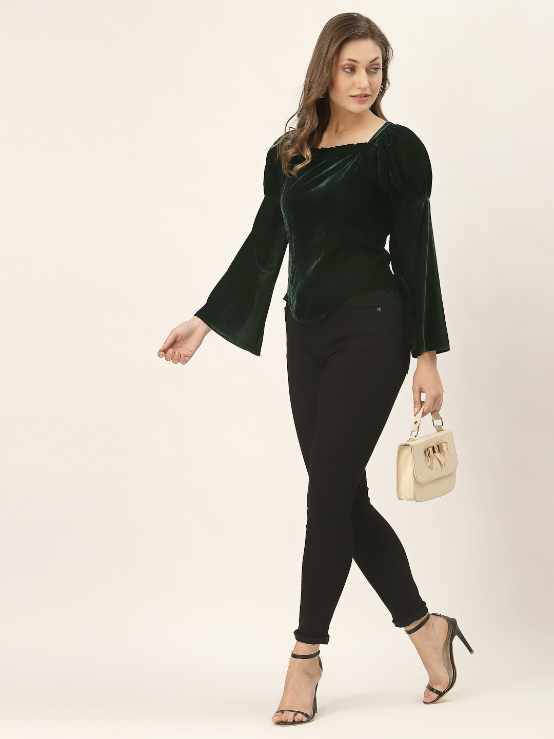 Blanc9 Green Belle Sleeve Velvet Top-B9TP100C