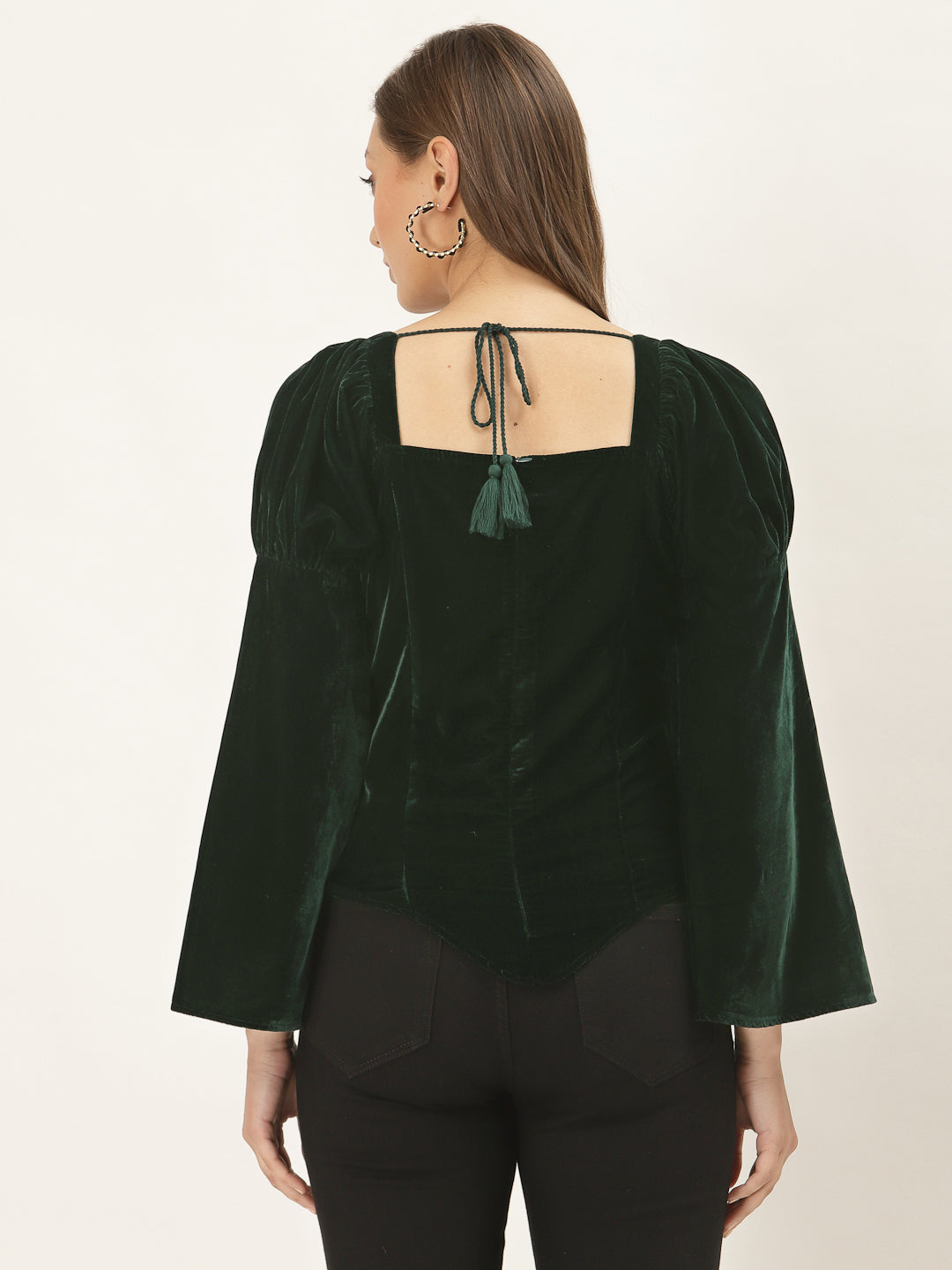 Blanc9 Green Belle Sleeve Velvet Top-B9TP100C