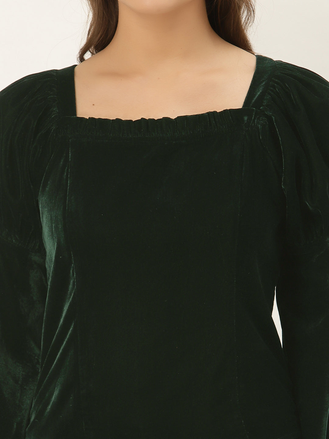 Blanc9 Green Belle Sleeve Velvet Top-B9TP100C