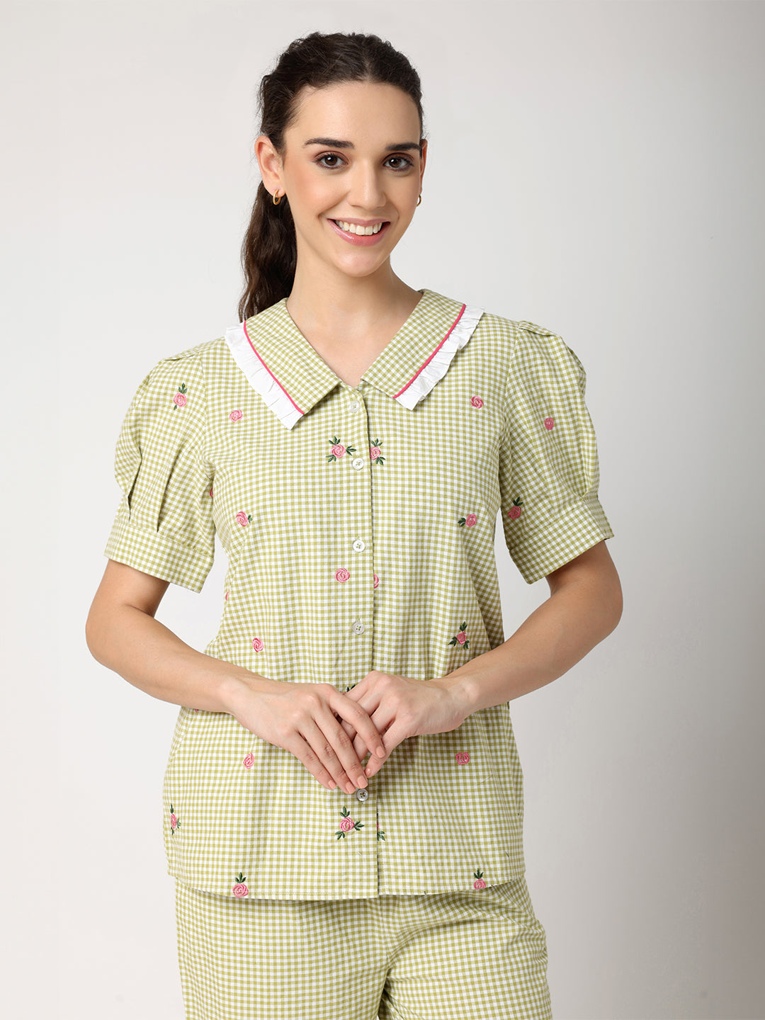 Blanc9GreenCheckeredRoseNightwear