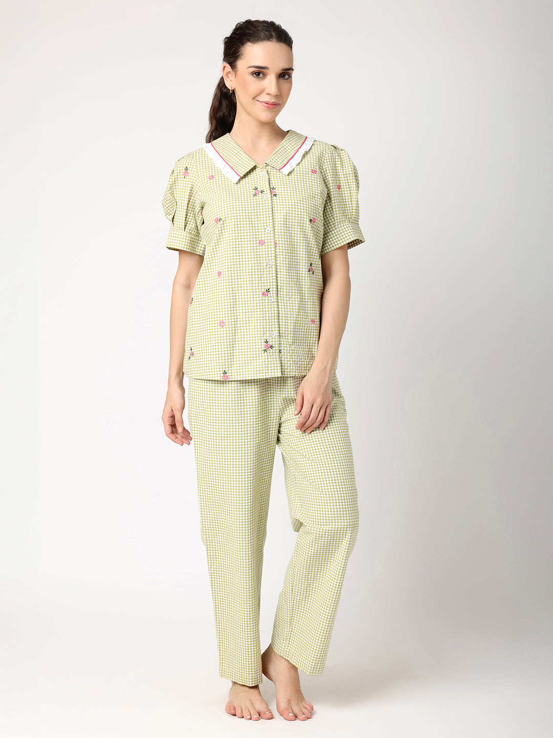 Blanc9GreenCheckeredRoseNightwear