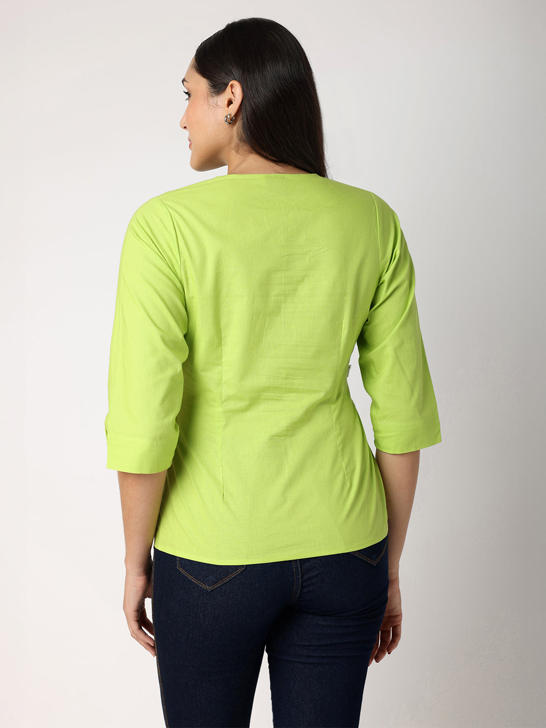 Blanc9GreenCollarTopWithLaceatWaist