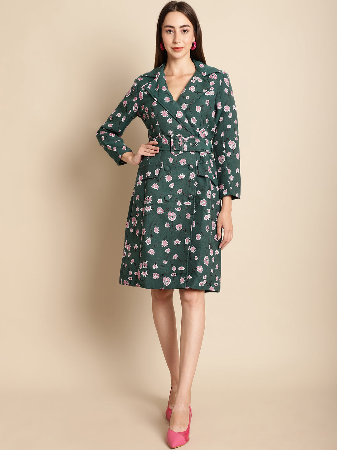 Blanc9 Green Floral Blazer Jacquard Dress-B9DR01