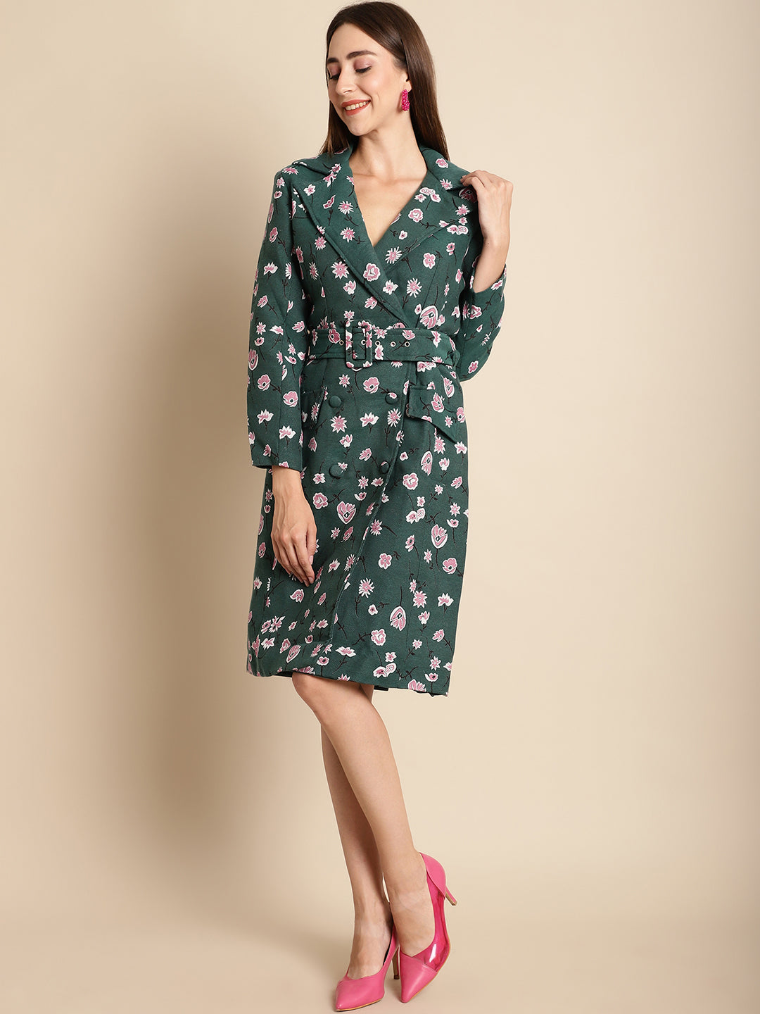 Blanc9 Green Floral Blazer Jacquard Dress-B9DR01