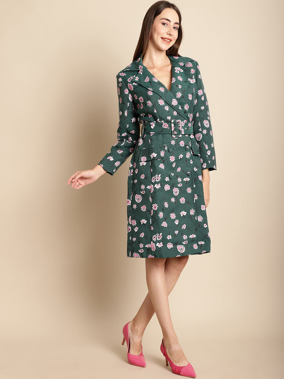 Blanc9 Green Floral Blazer Jacquard Dress-B9DR01