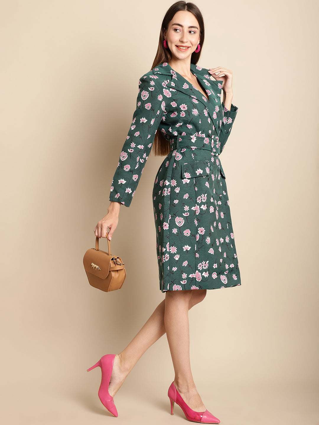 Blanc9 Green Floral Blazer Jacquard Dress-B9DR01