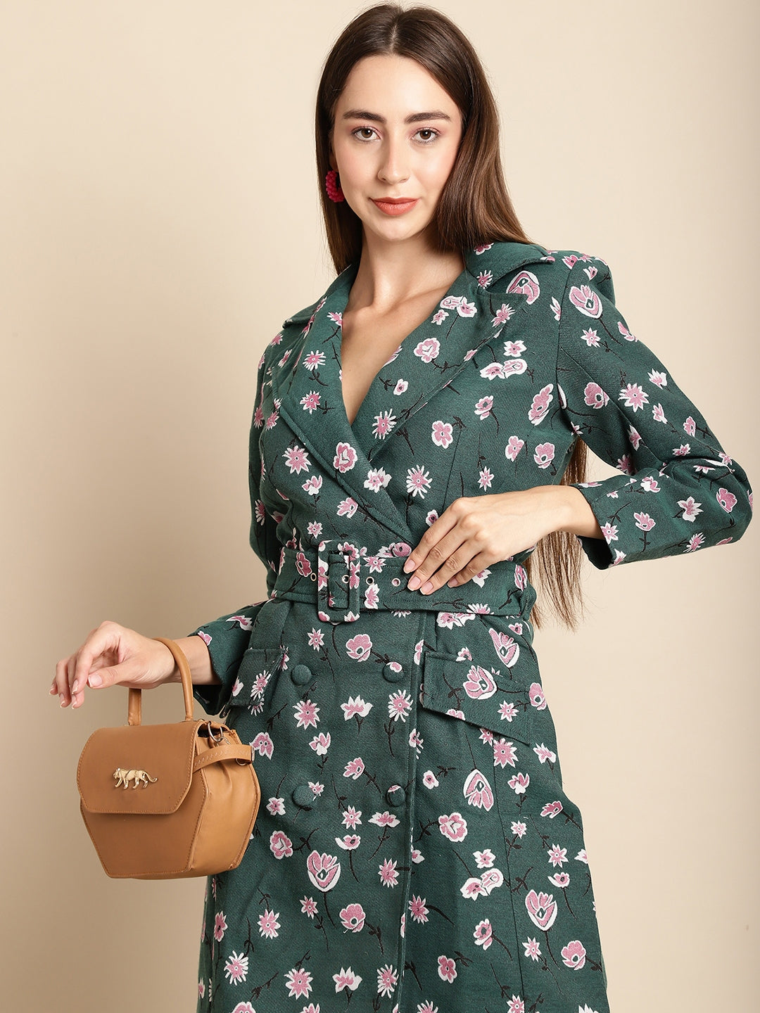 Blanc9 Green Floral Blazer Jacquard Dress-B9DR01