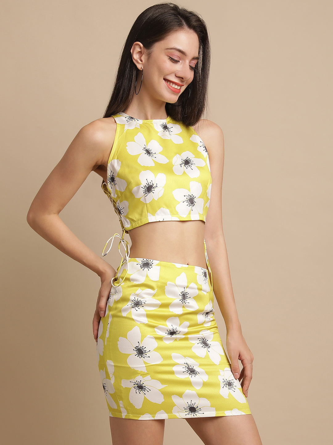 Blanc9 Green Floral Top With Short Skirt-B9ST119