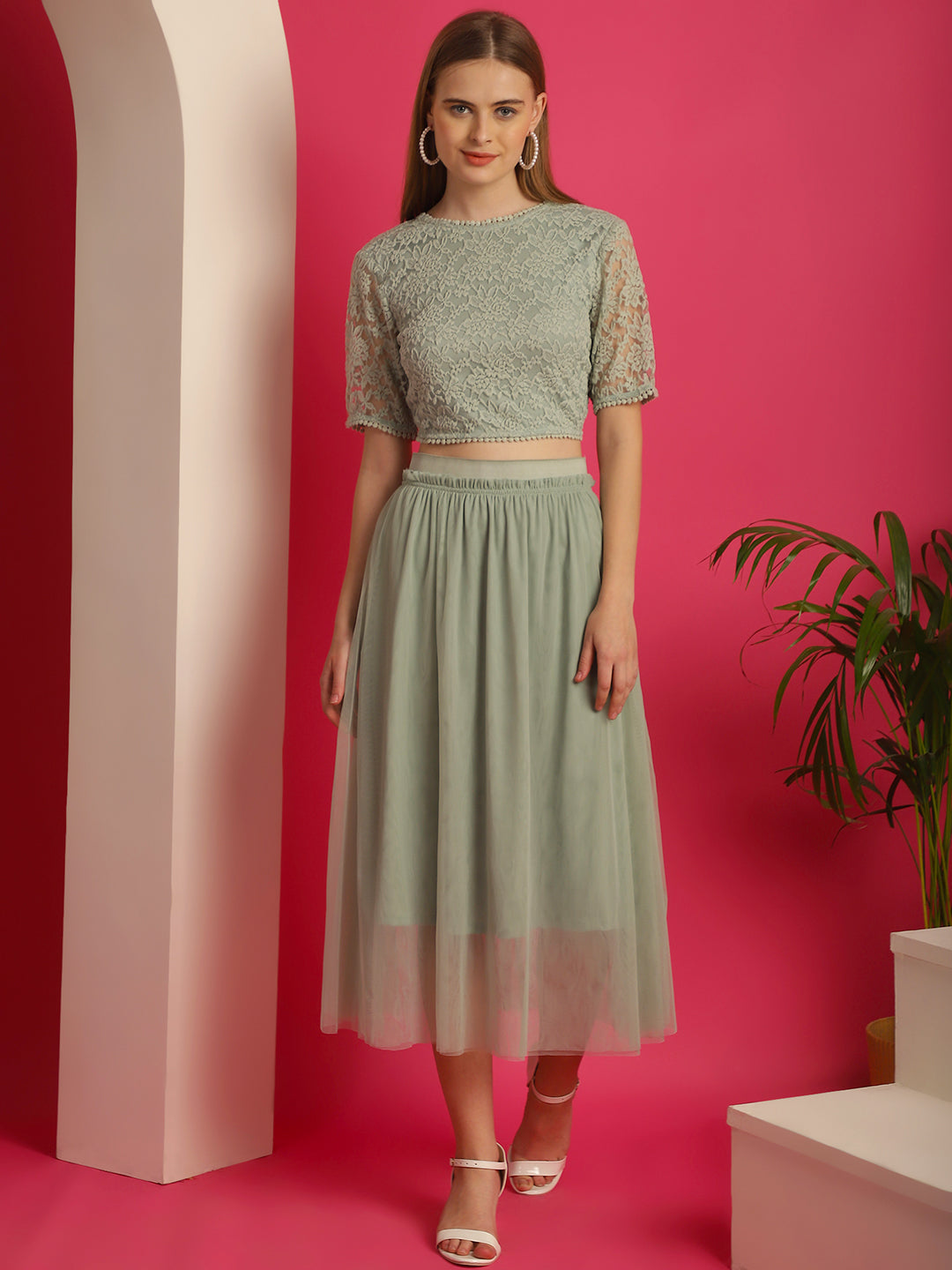 Blanc9GreenLacyTopwithMeshSkirtCo-ordSet-B9ST117