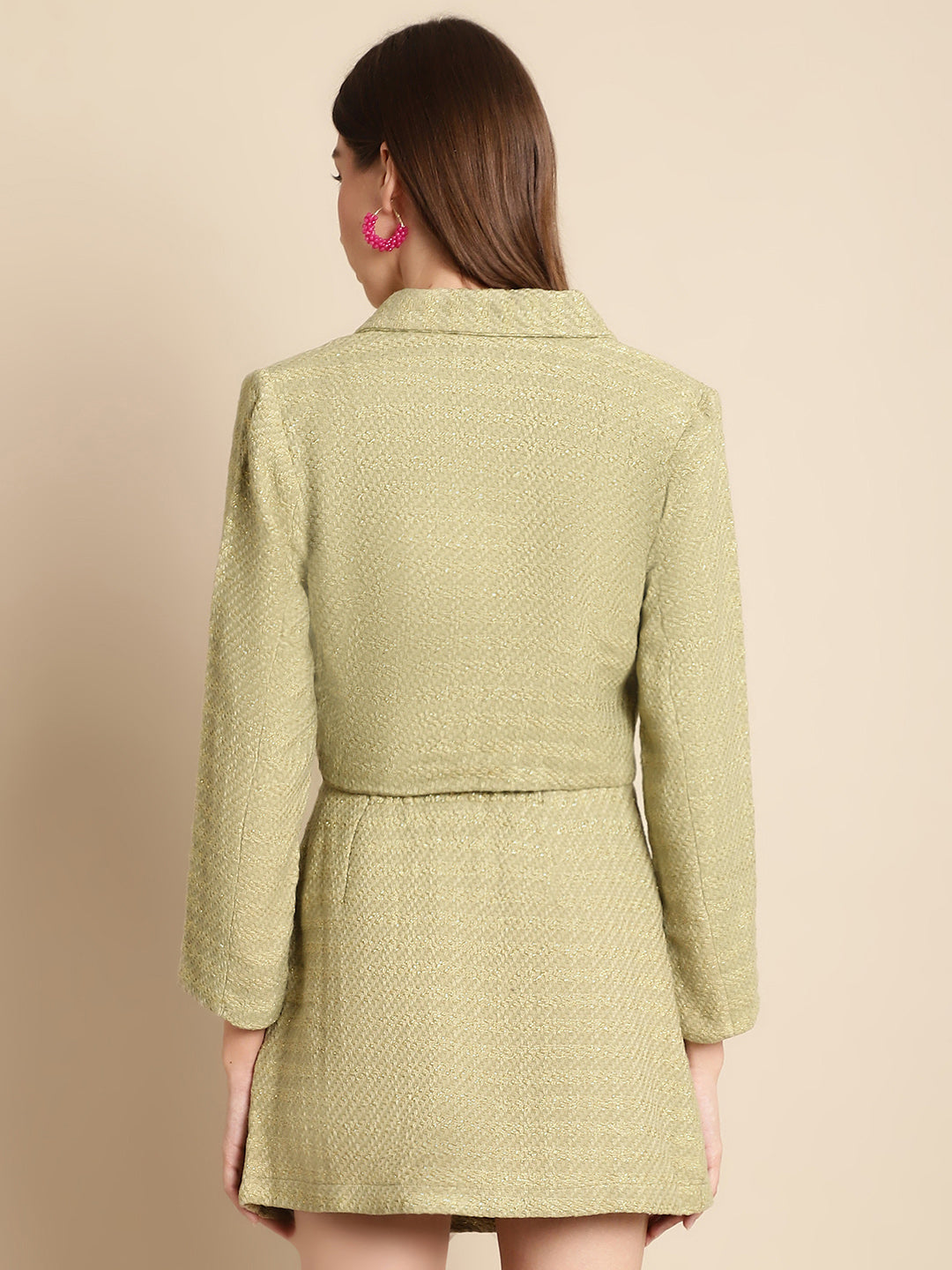 Blanc9 Green Short Blazer With Skirt Co-Ord Set