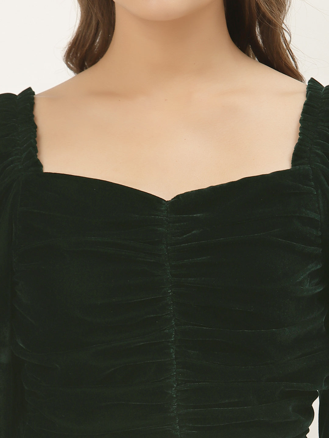 Blanc9 Green Velvet Puffed Sleeve Top-B9TP131B