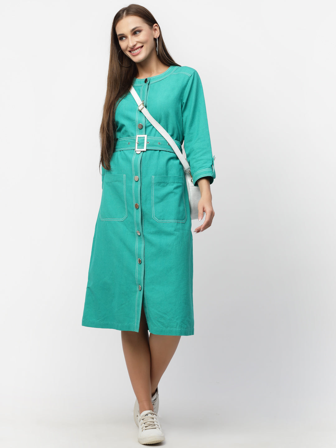 Blanc9 Green With Silver Buckle Belt Dress-B9DR118