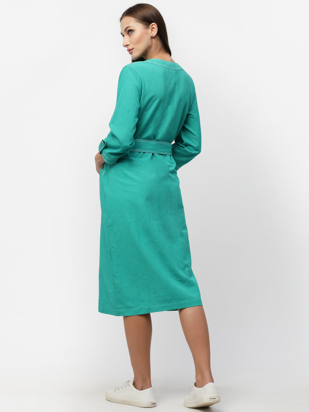 Blanc9 Green With Silver Buckle Belt Dress-B9DR118