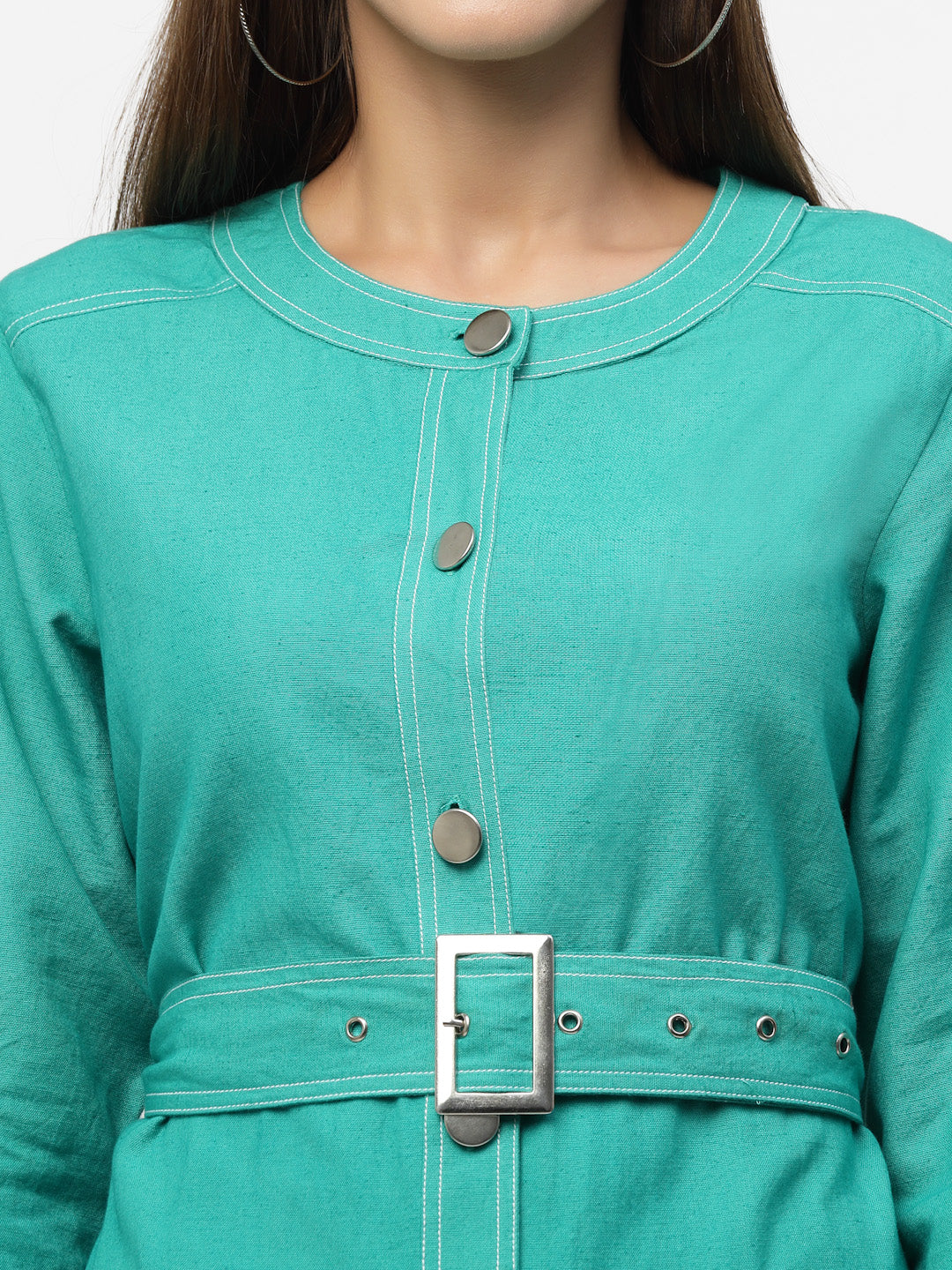 Blanc9 Green With Silver Buckle Belt Dress-B9DR118
