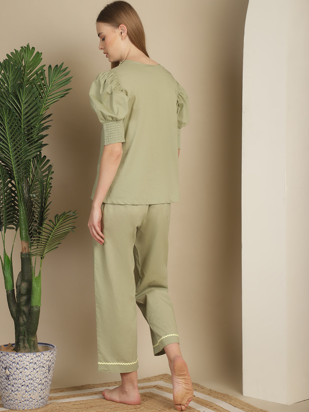 Blanc9GreenWithlightgreenLaceCottonPyjamaNightSuit-B9NW33GN