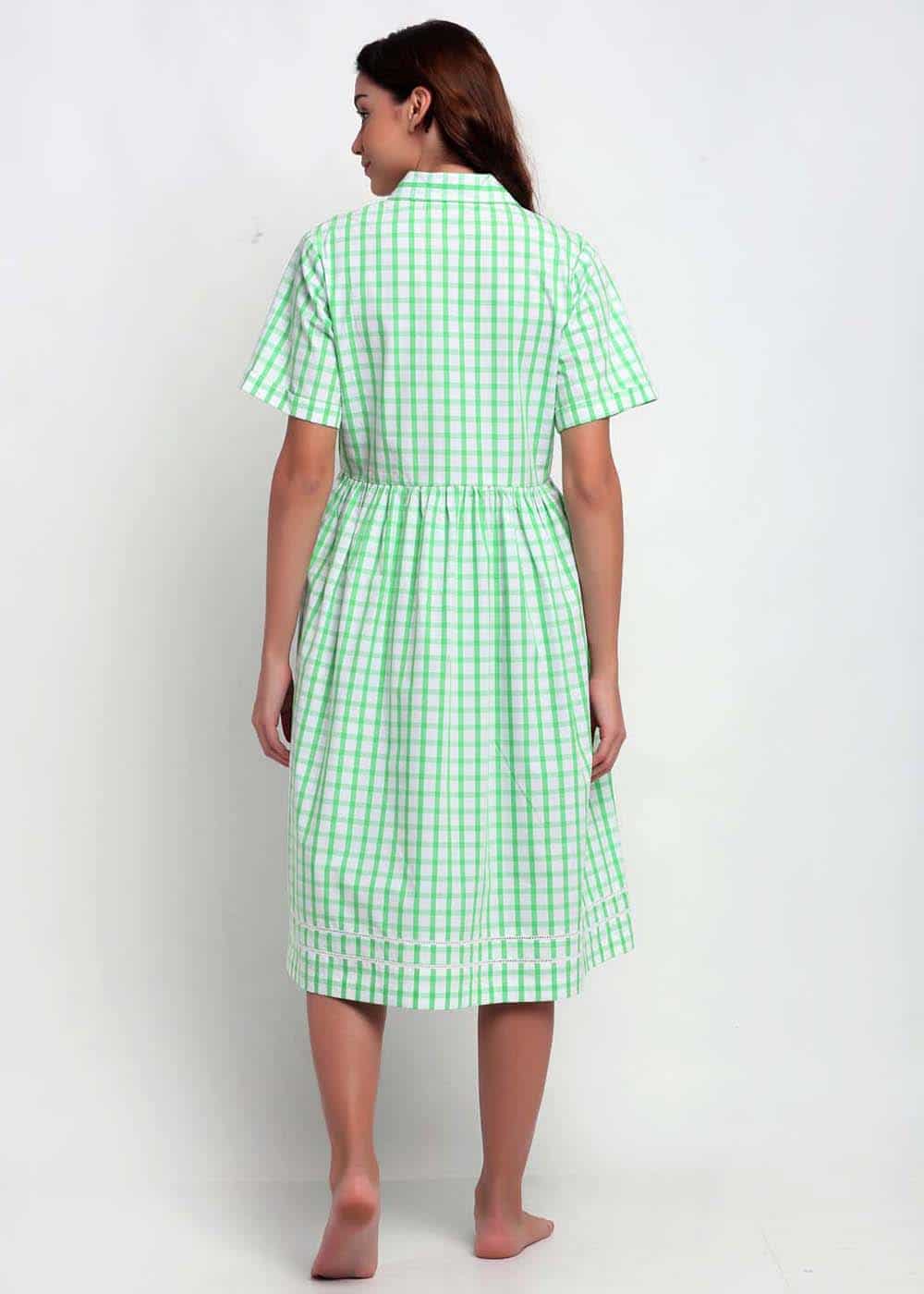 Blanc9 Green and White Checks Night Dress-B9NW21A