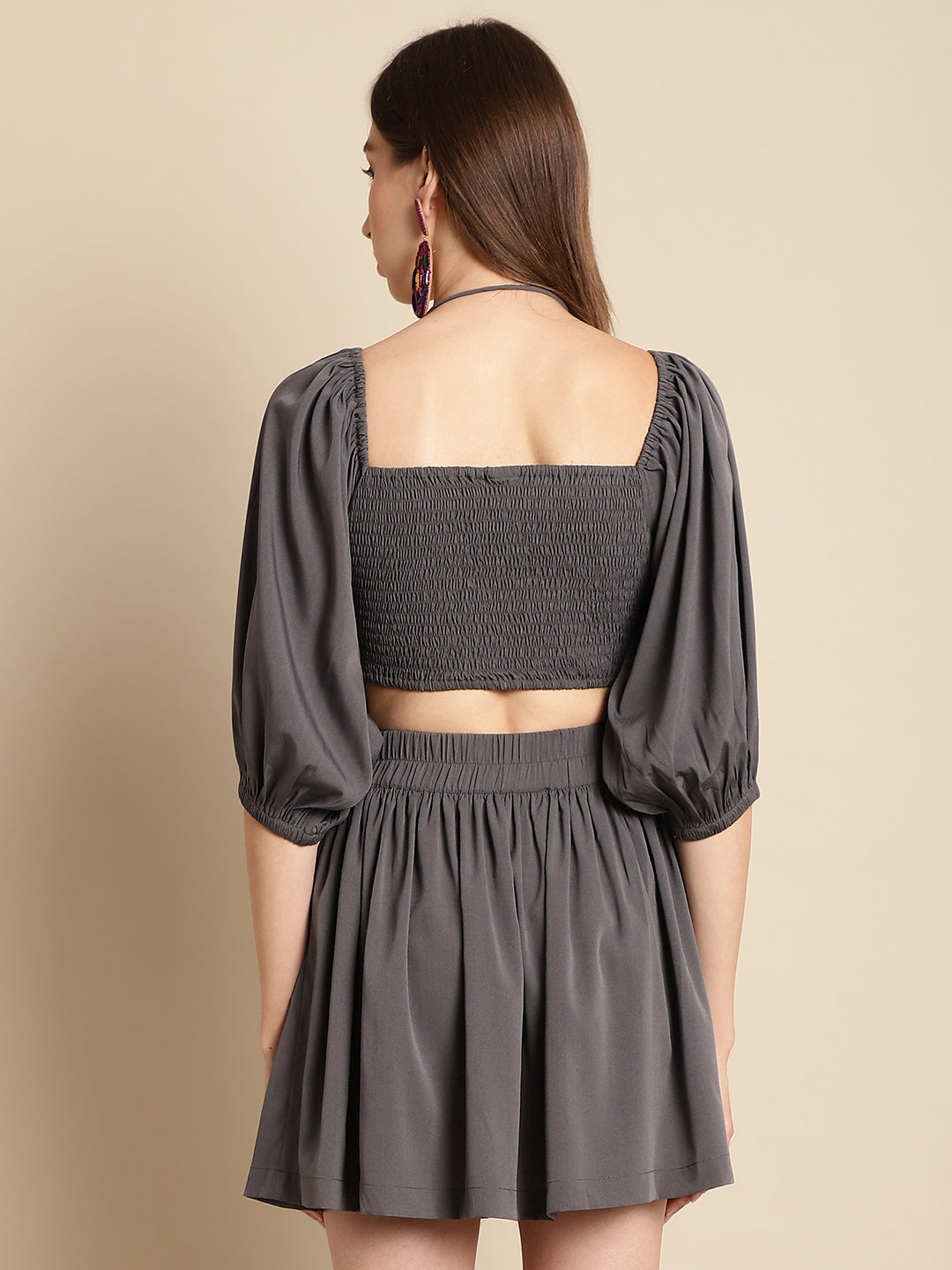 Blanc9 Grey Mini Skirt With Top Co-Ord Set-B9ST131