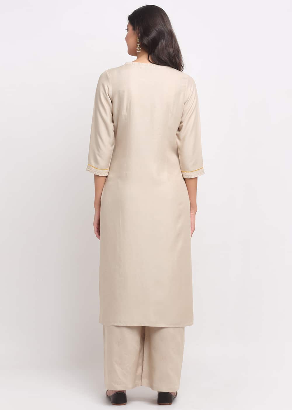 Blanc9 Grid Embroidered Yoke Kurti-B9FV07B
