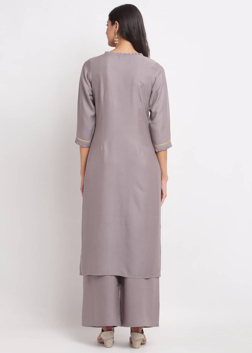 Blanc9 Grid Embroidered Yoke Kurti-B9FV07G