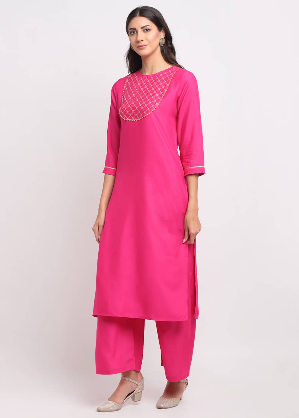 Blanc9 Grid Embroidered Yoke Kurti-B9FV07P