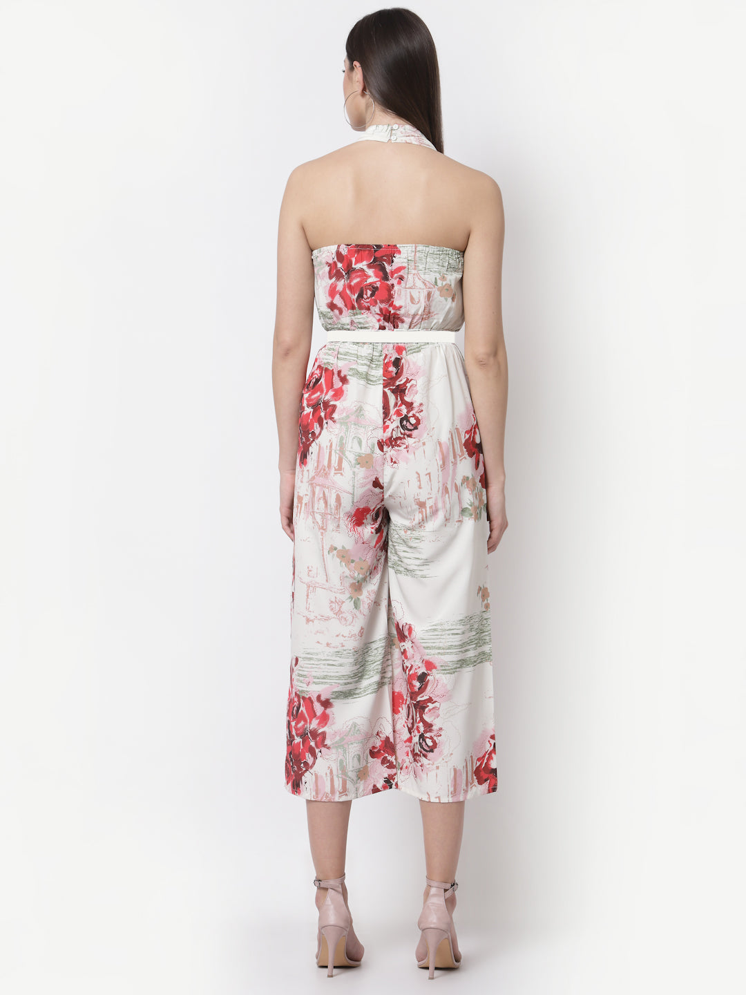 Blanc9 Halter Neck Floral Printed Jumpsuit With Belt-B9DR93.