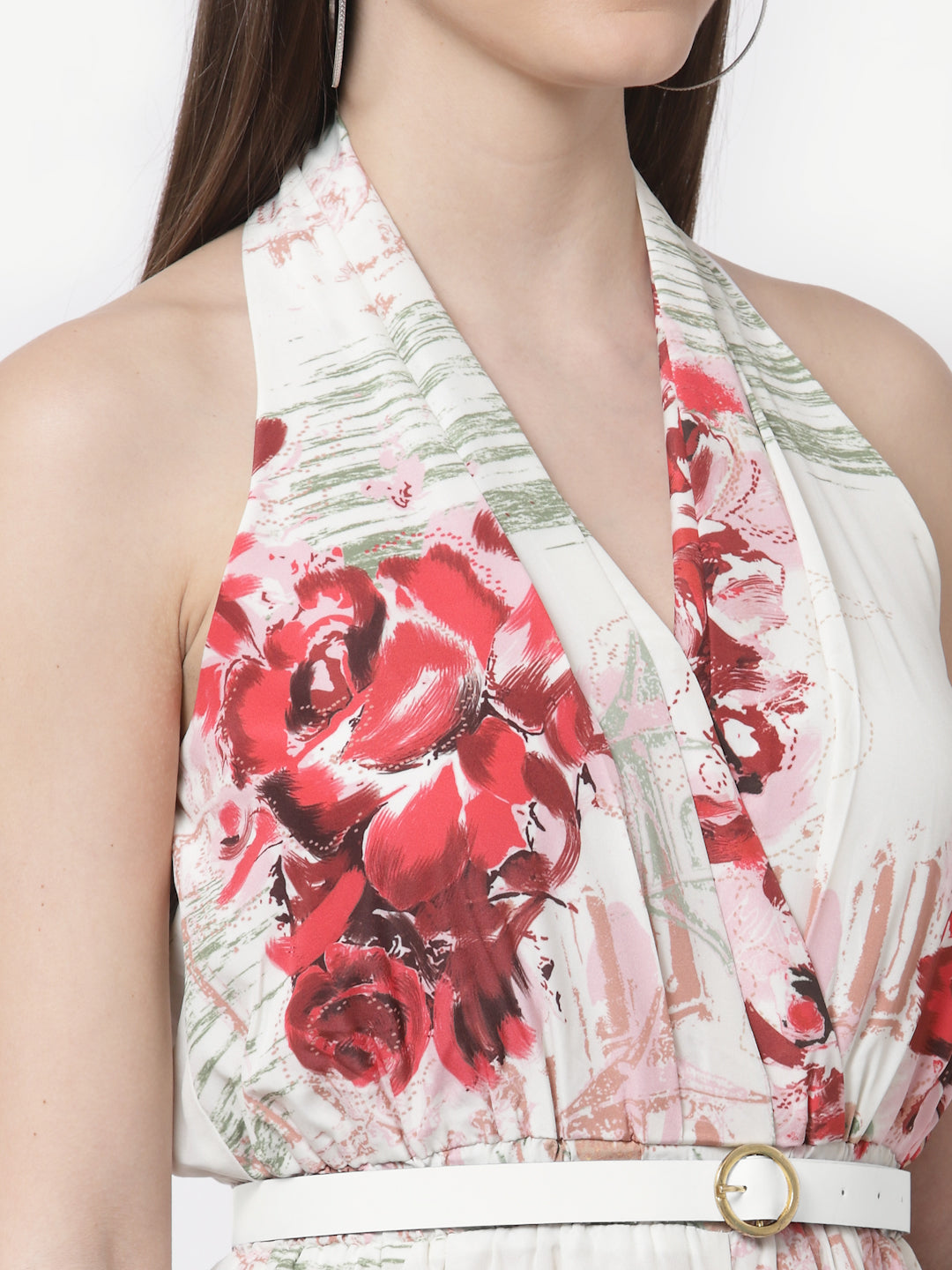 Blanc9 Halter Neck Floral Printed Jumpsuit With Belt-B9DR93