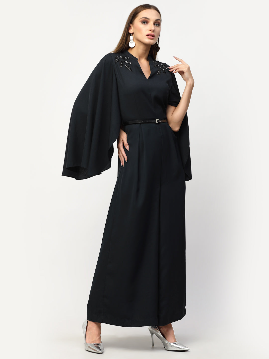 Blanc9 Hand Embroidered Wing Sleeve Blue Jumpsuit-B9DR129