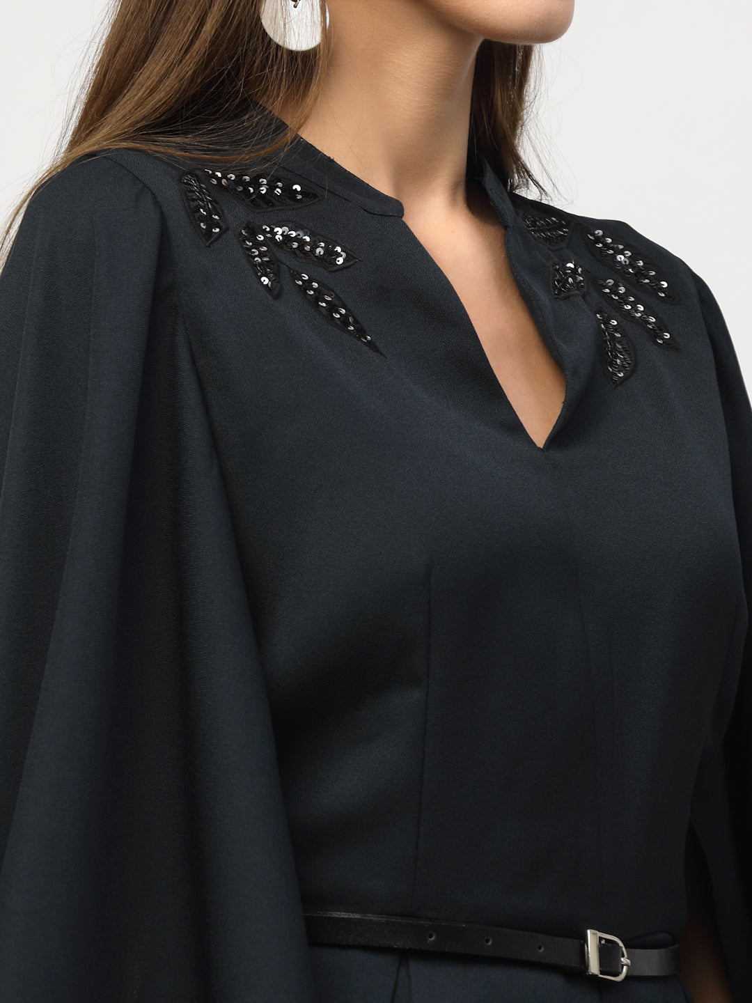 Blanc9 Hand Embroidered Wing Sleeve Blue Jumpsuit-B9DR129