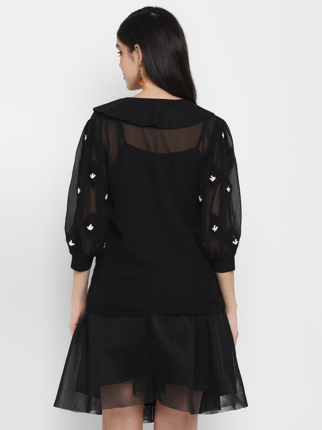 Blanc9 Hand Embroidered with Black Beaded Embellishments Elegant Top-B9TP66