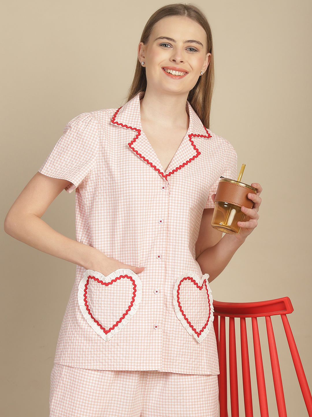 Blanc9 Heart Pink Check Nightwear