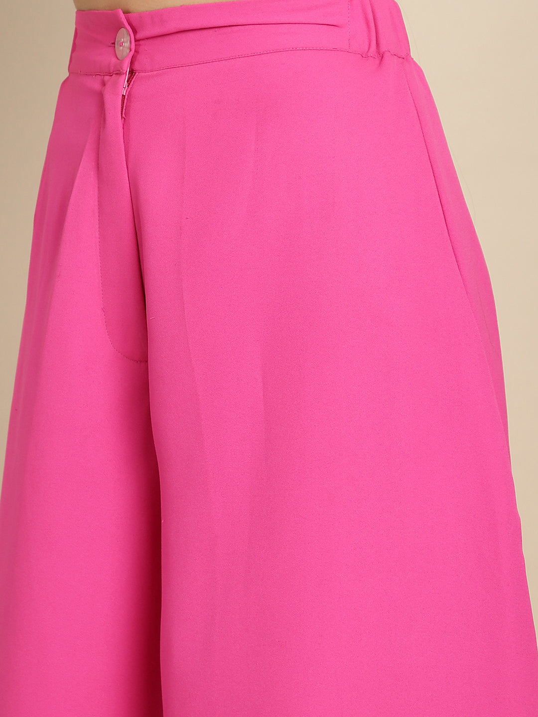 Hot Pink Blazer Trouser Set With Crop Top