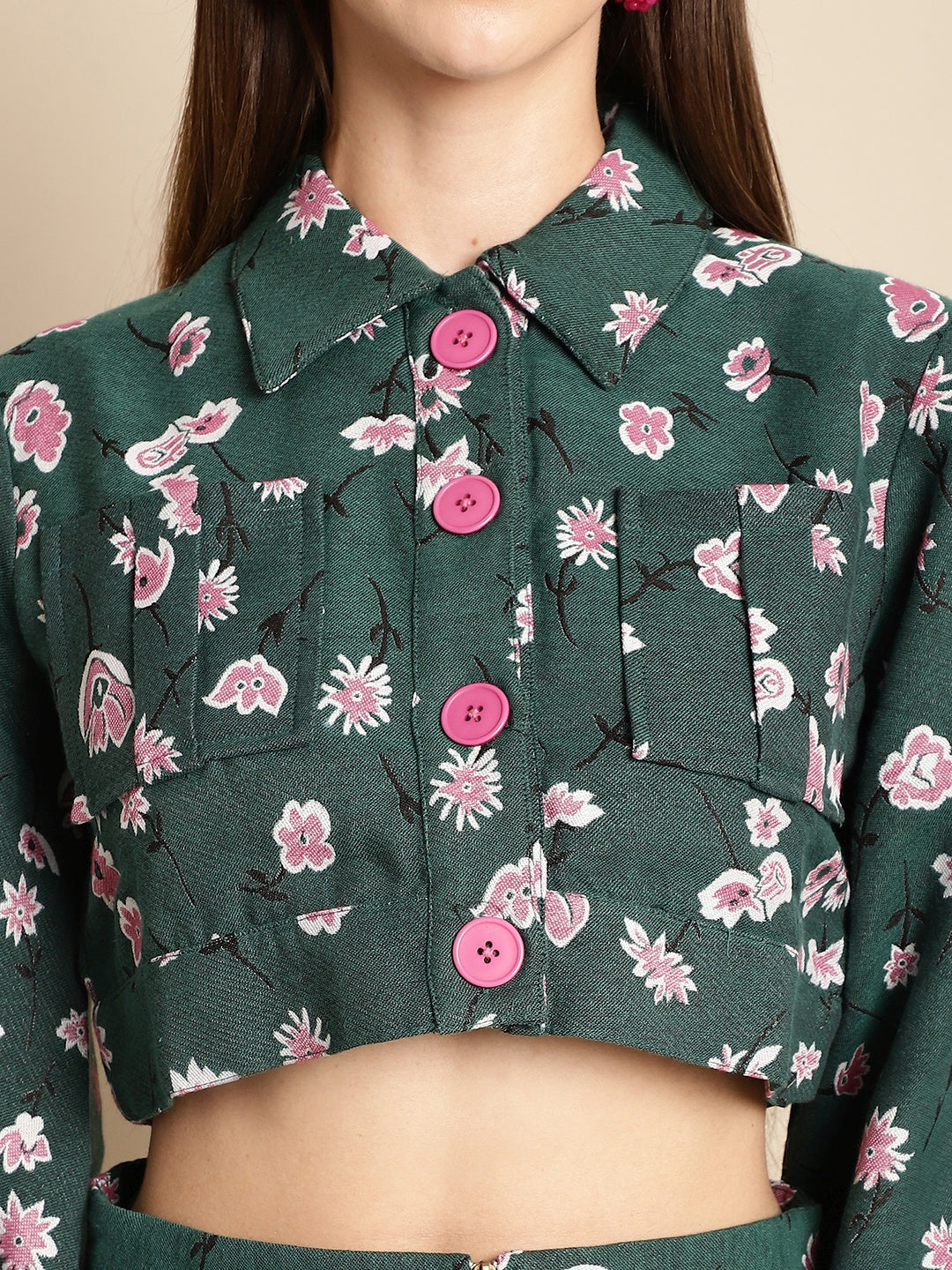 Blanc9 Jacquard Green Floral Jacket With Skirt Co-Ord Set-B9ST04