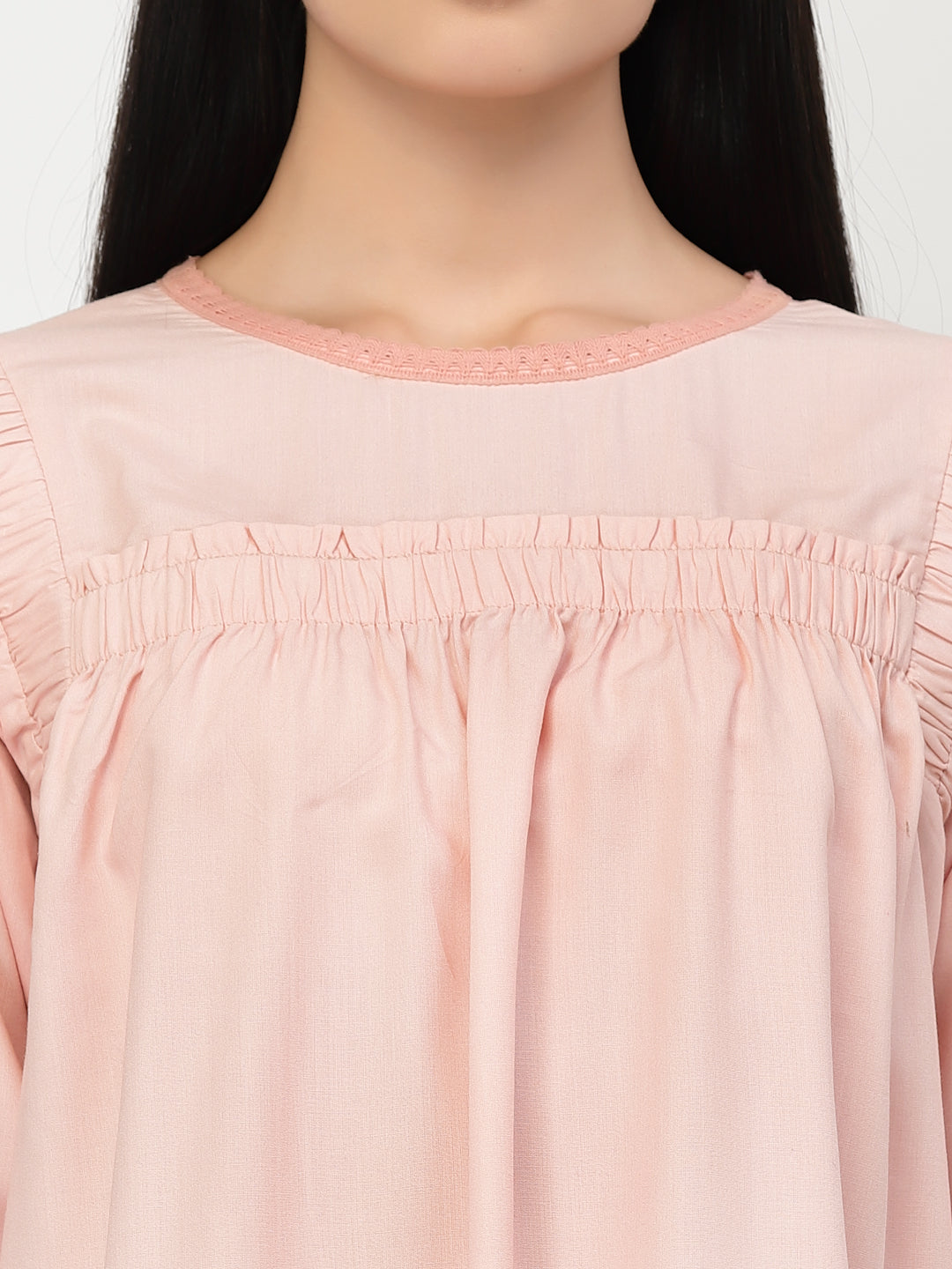 Blanc9 Laced Cotton Top With Pyjama Set-B9NW72