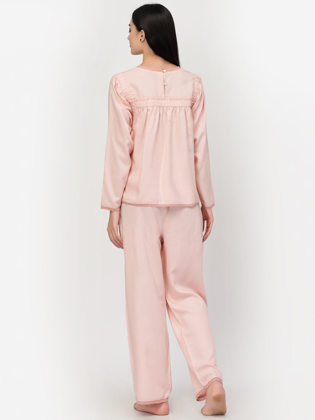 Blanc9 Laced Cotton Top With Pyjama Set-B9NW72