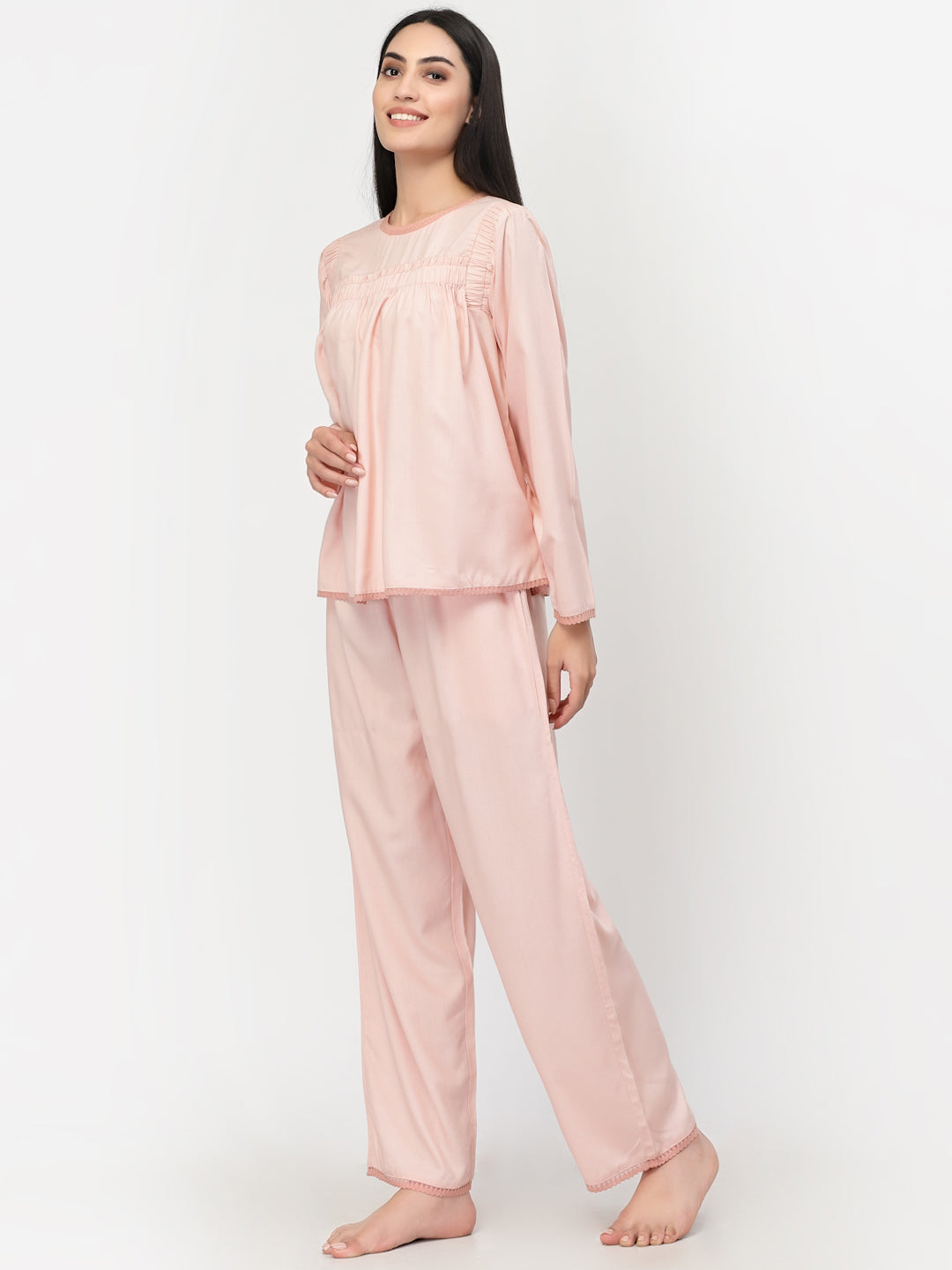 Blanc9 Laced Cotton Top With Pyjama Set-B9NW72